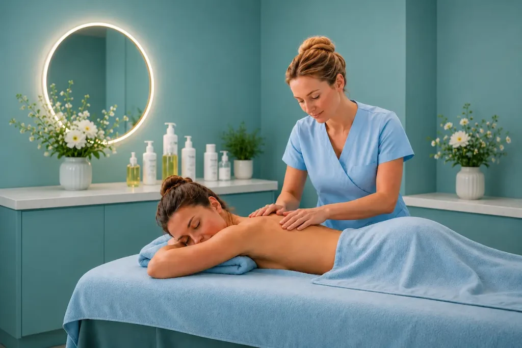 Relaxing wellness massage for women in a calm spa atmosphere at Faircare Berlin.